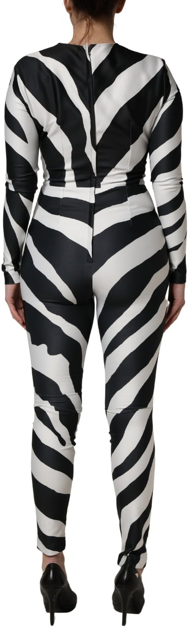 Dolce & Gabbana Black White Polyester Zebra Pattern Jumpsuit Divers