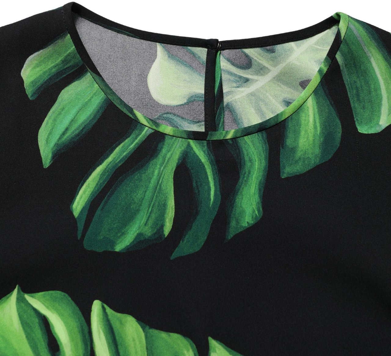 Dolce & Gabbana Black Philodendron Print Silk Blouse Top Zwart