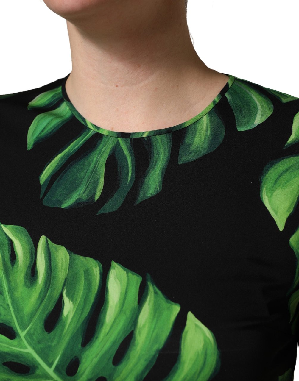 Dolce & Gabbana Black Philodendron Print Silk Blouse Top Zwart