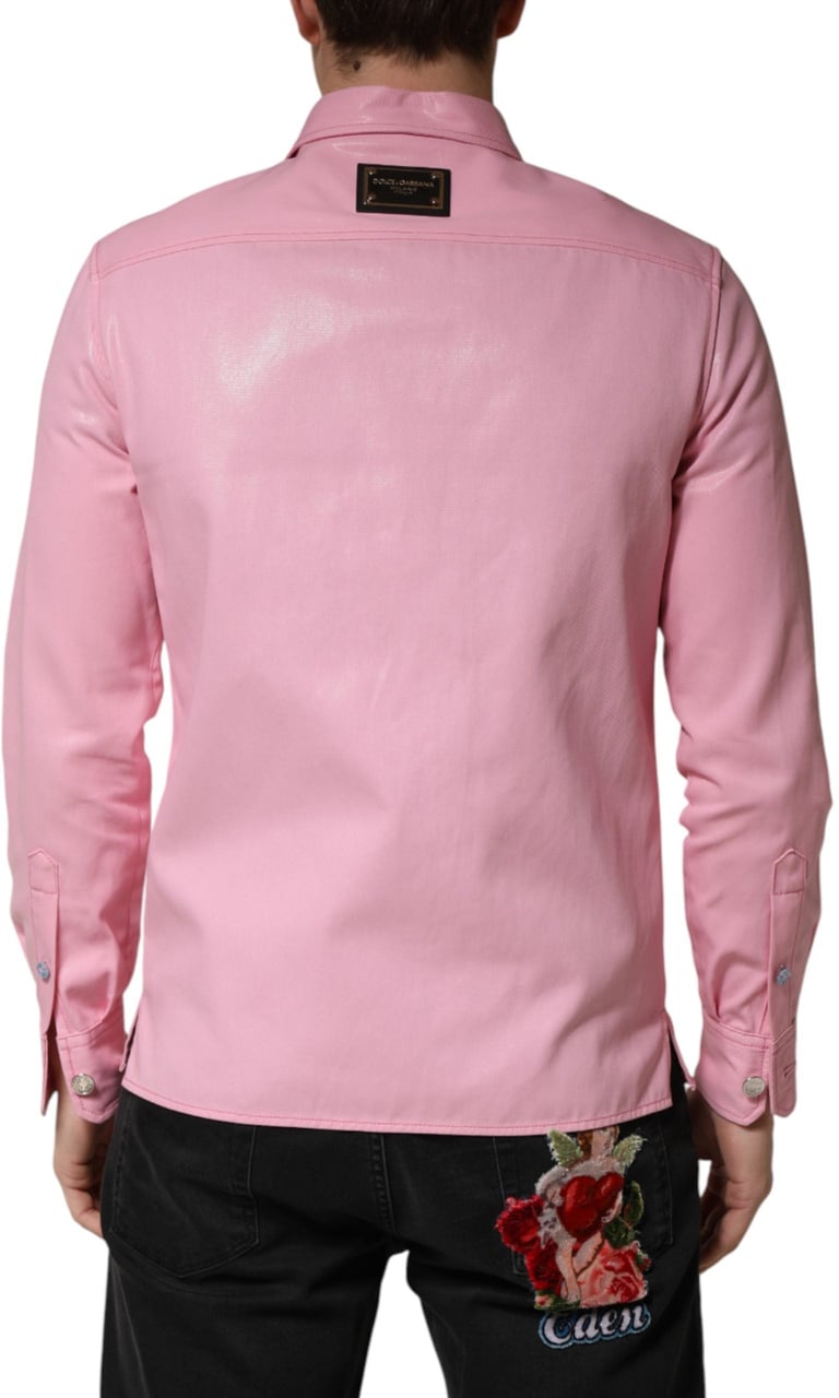 Dolce & Gabbana Pink Cotton Collared Men Button Down Shirt Roze