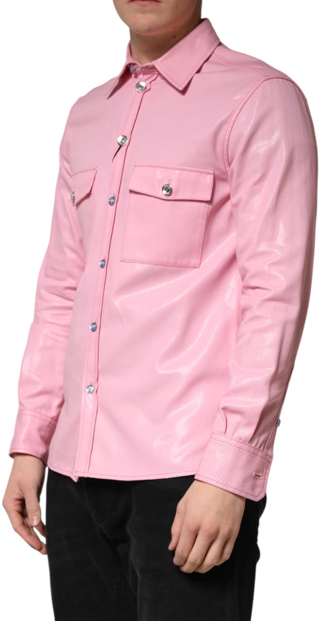 Dolce & Gabbana Pink Cotton Collared Men Button Down Shirt Roze