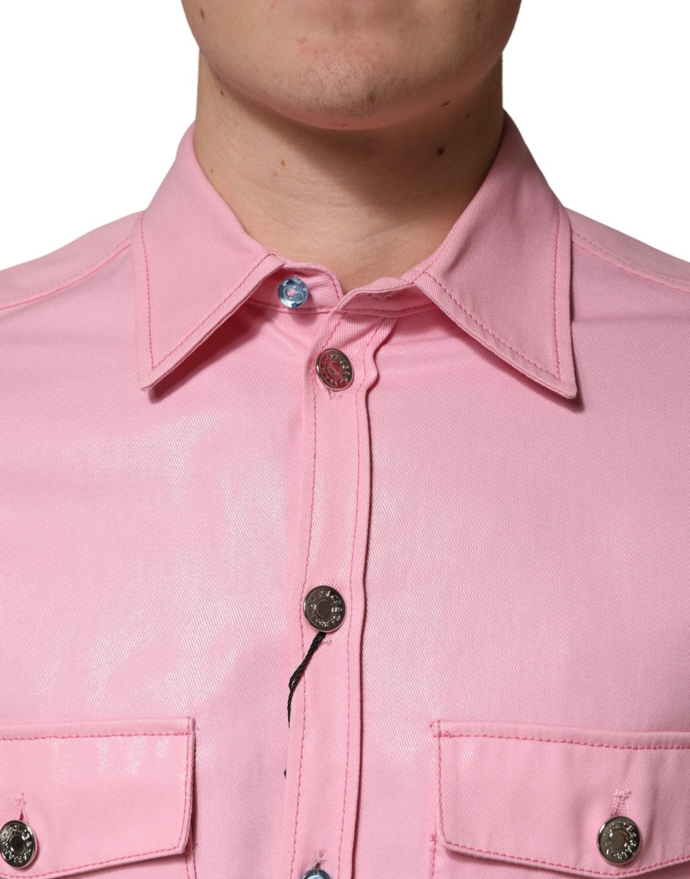 Dolce & Gabbana Pink Cotton Collared Men Button Down Shirt Roze