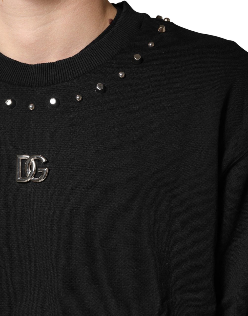 Dolce & Gabbana Black Embellished Cotton Sweatshirt Sweater Zwart