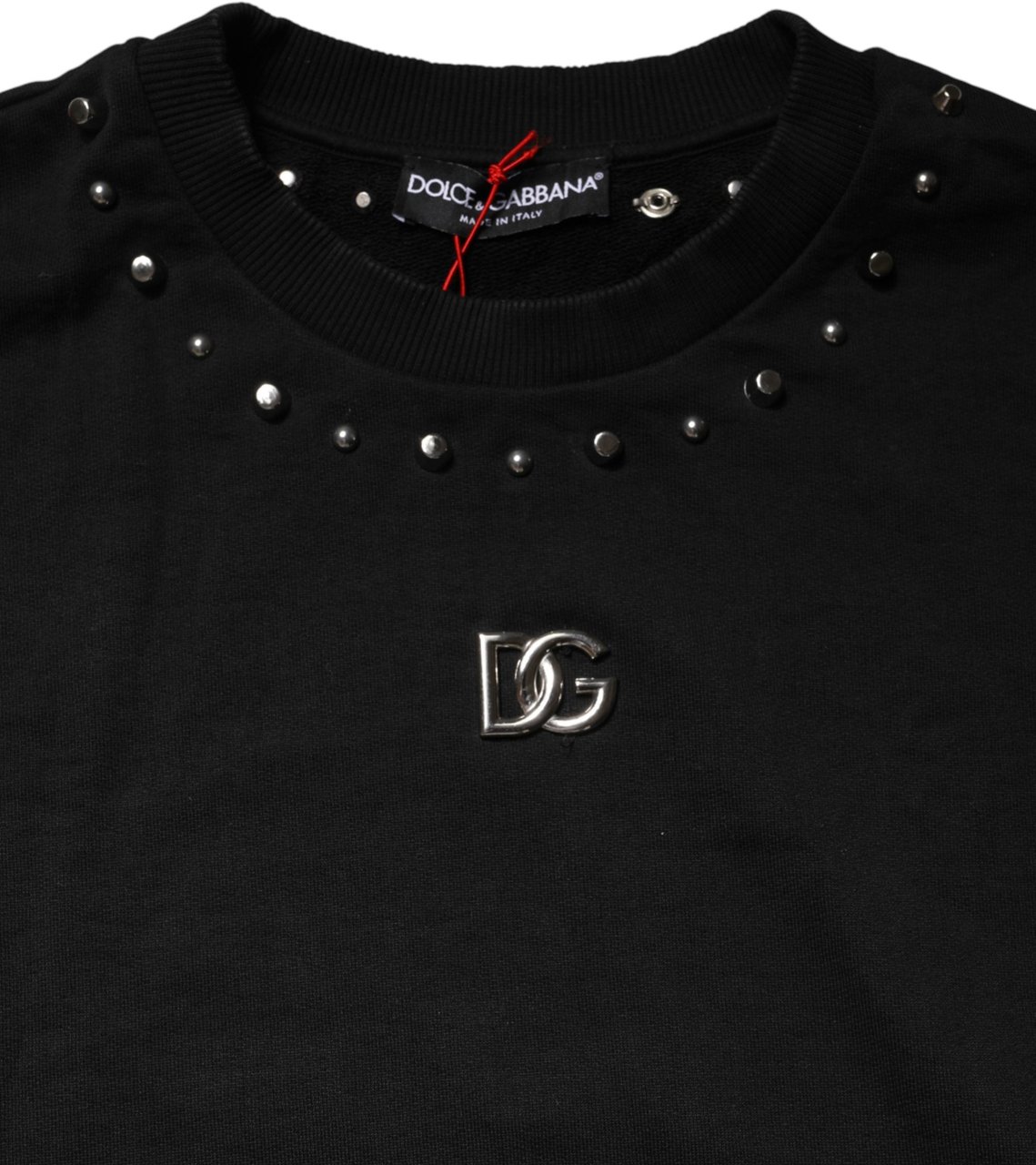 Dolce & Gabbana Black Embellished Cotton Sweatshirt Sweater Zwart