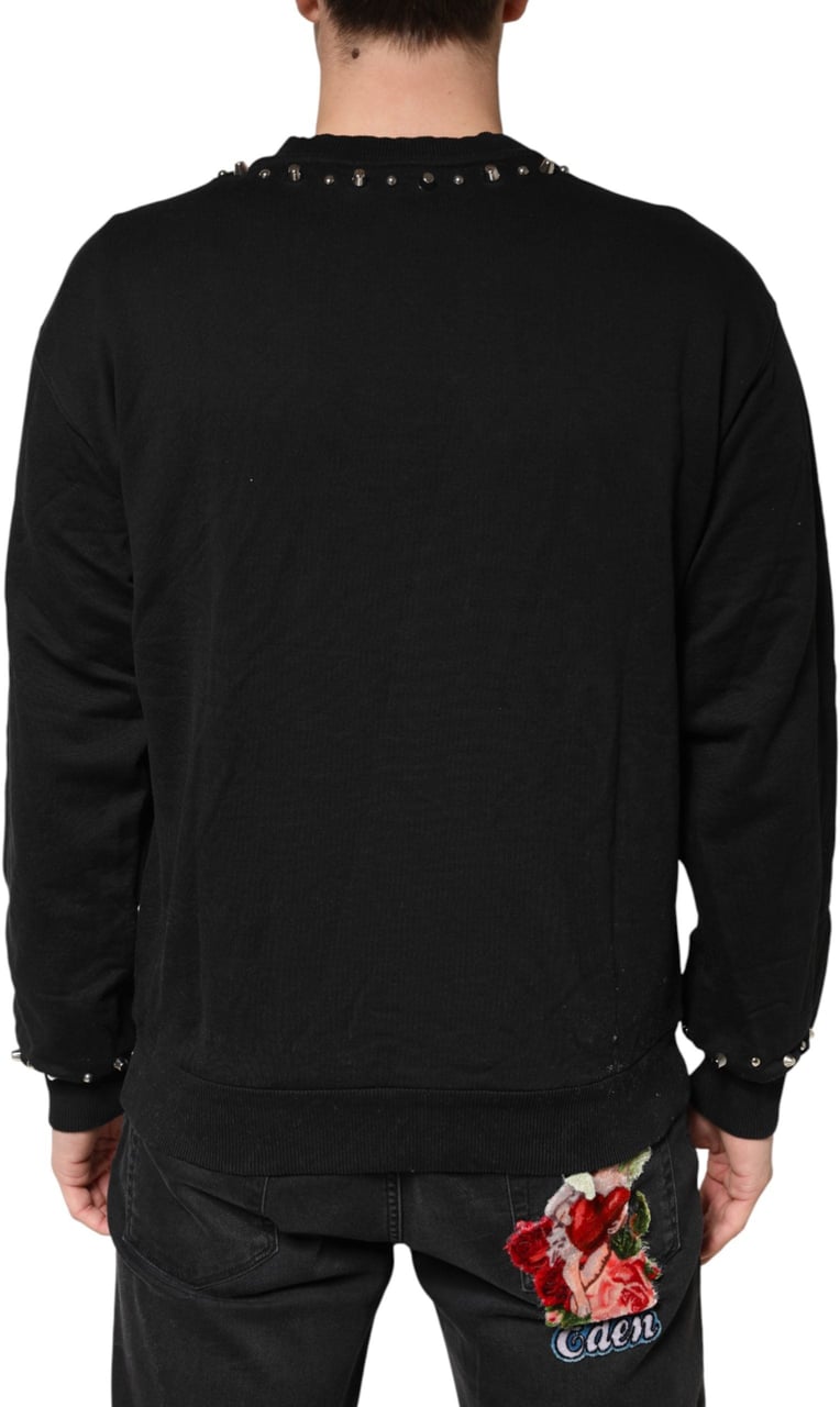 Dolce & Gabbana Black Embellished Cotton Sweatshirt Sweater Zwart