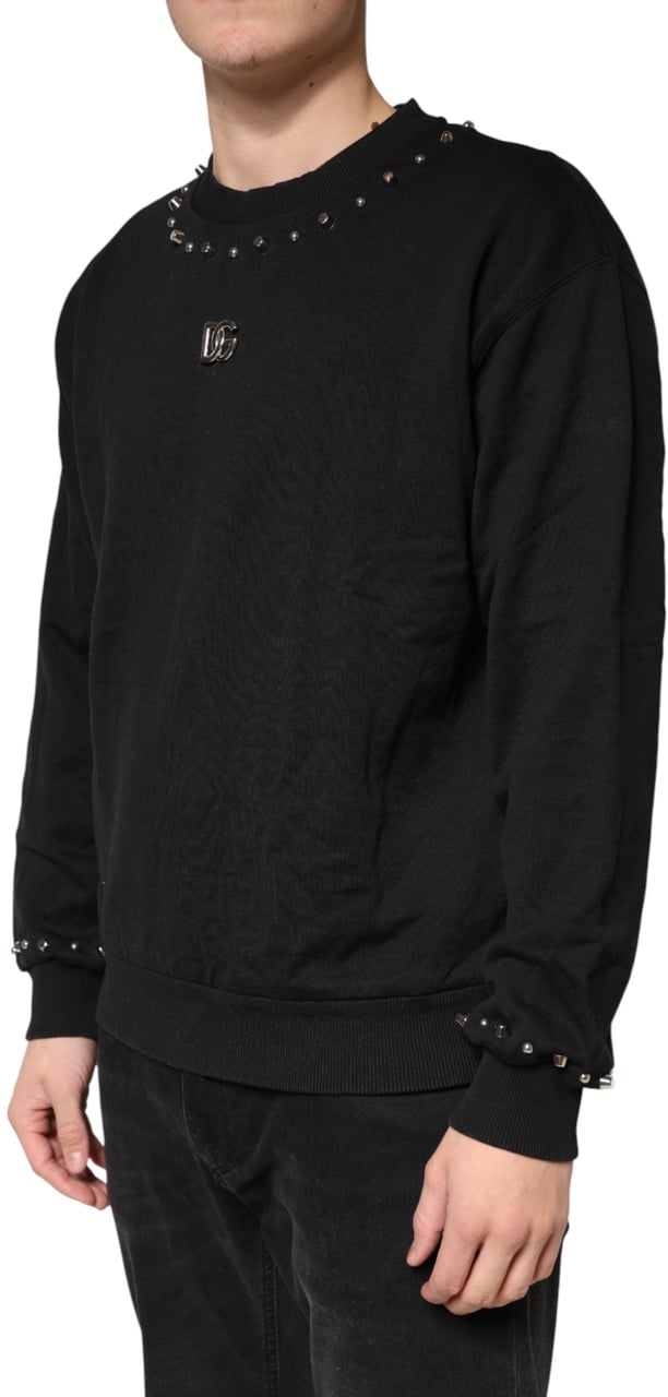 Dolce & Gabbana Black Embellished Cotton Sweatshirt Sweater Zwart