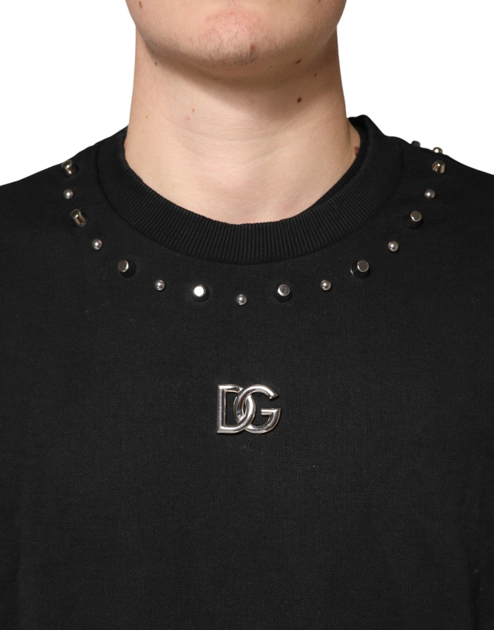 Dolce & Gabbana Black Embellished Cotton Sweatshirt Sweater Zwart