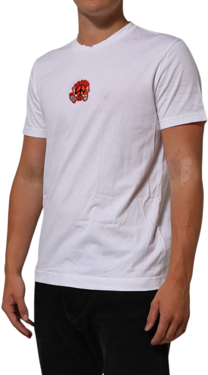 Dolce & Gabbana White Cotton DG Love Patch Crew Neck T-shirt Wit