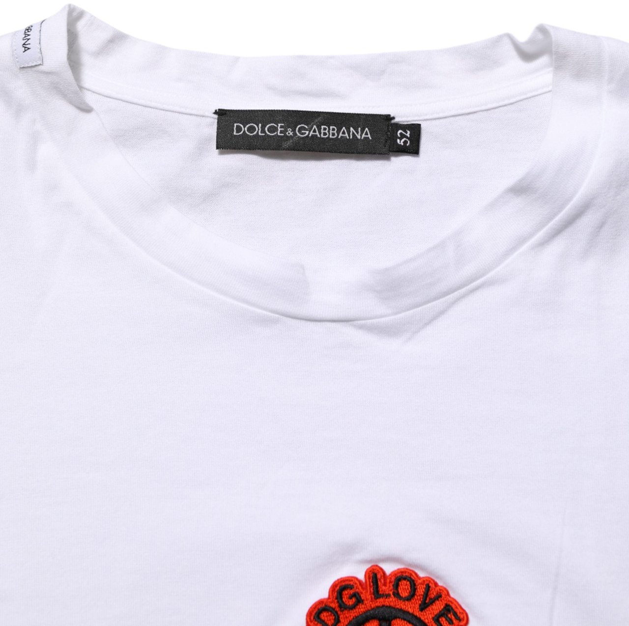 Dolce & Gabbana White Cotton DG Love Patch Crew Neck T-shirt Wit