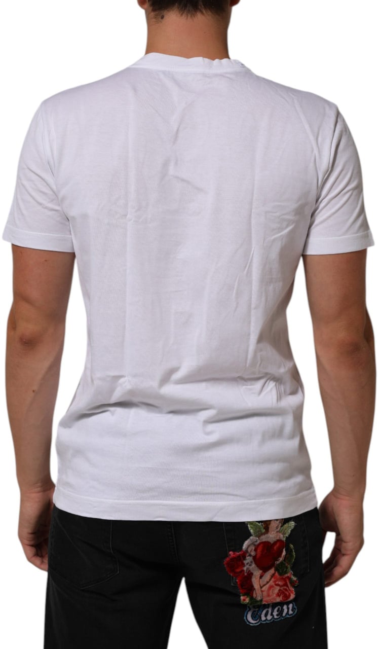 Dolce & Gabbana White Cotton DG Love Patch Crew Neck T-shirt Wit
