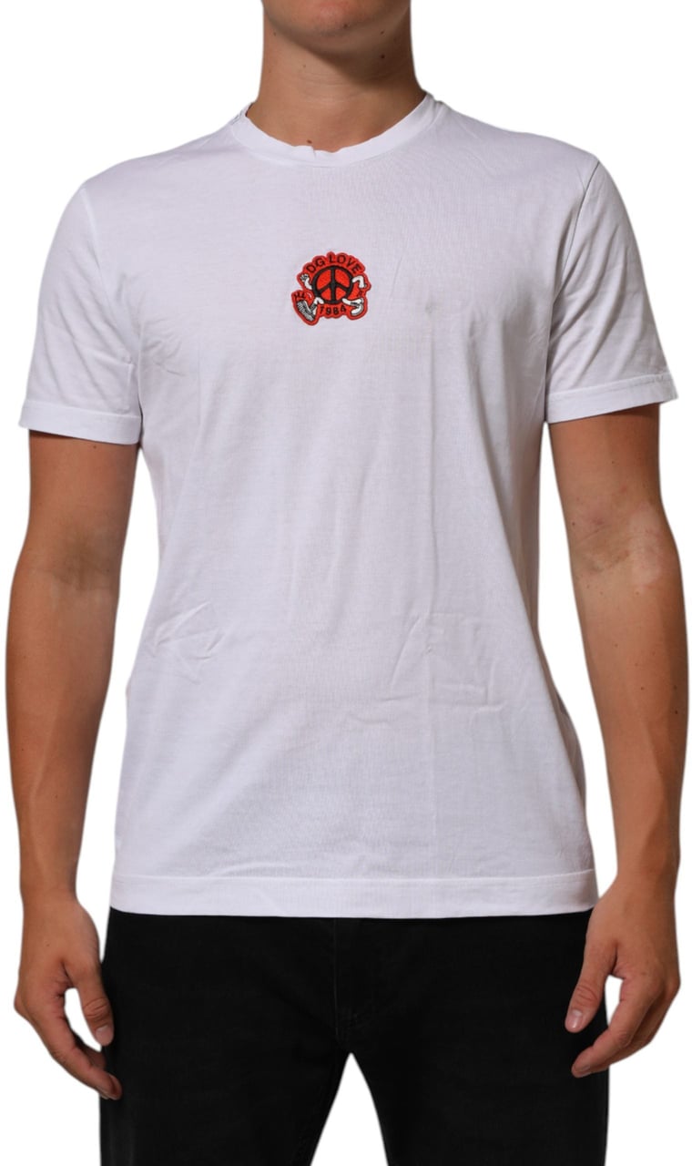 Dolce & Gabbana White Cotton DG Love Patch Crew Neck T-shirt Wit