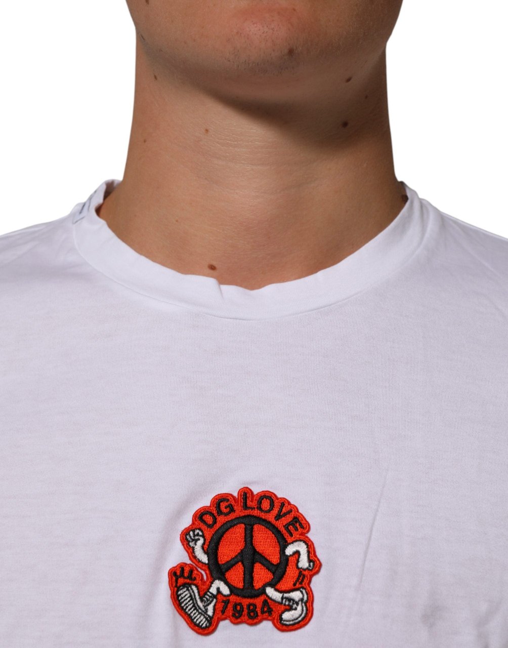 Dolce & Gabbana White Cotton DG Love Patch Crew Neck T-shirt Wit