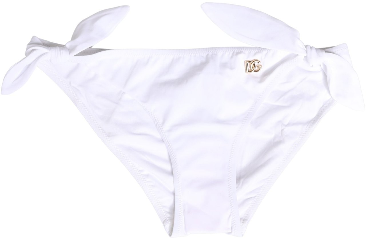 Dolce & Gabbana White Nylon DG Logo Plaque Bikini Bottom Swimwear Wit