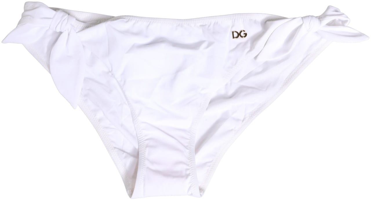 Dolce & Gabbana White Nylon DG Logo Plaque Bikini Bottom Swimwear Wit