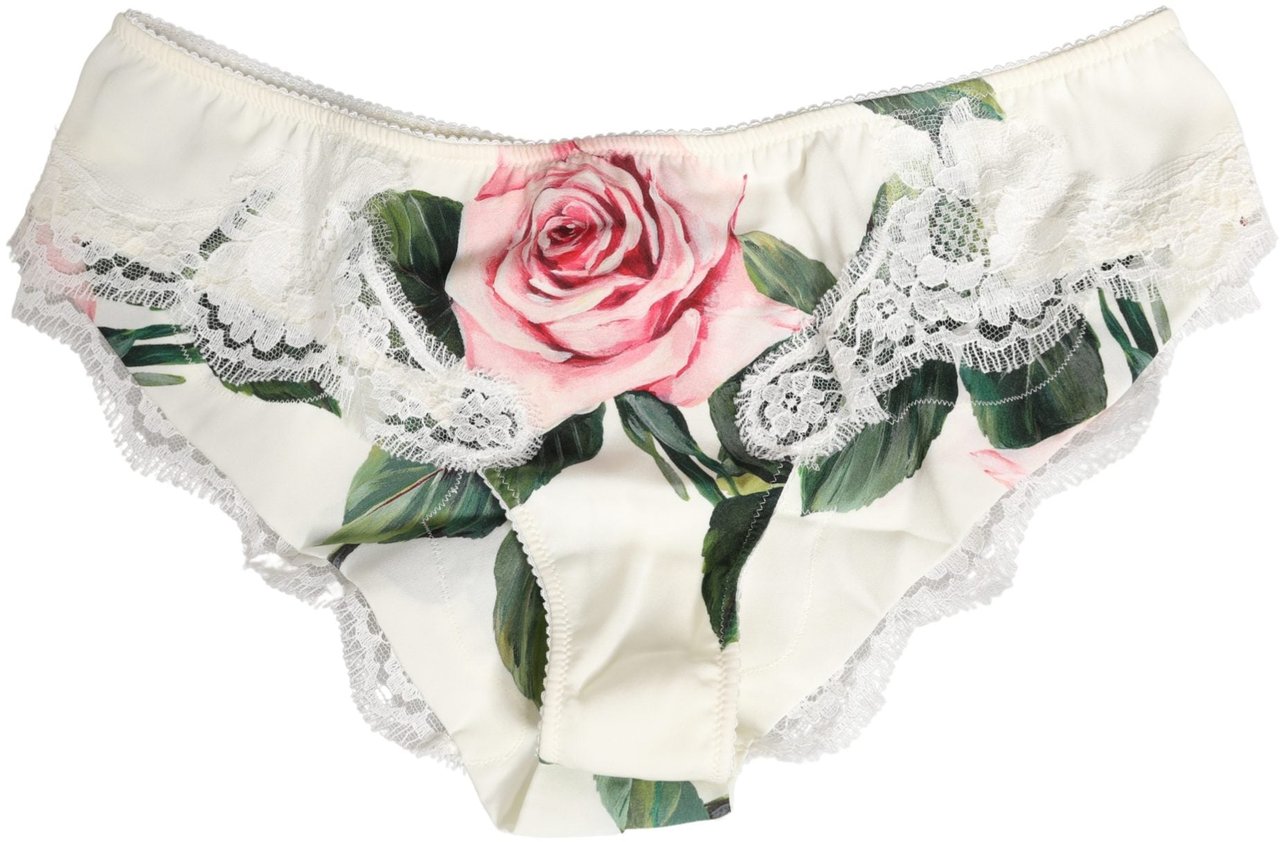 Dolce & Gabbana White Silk Floral Lace Trim Panty Brief Underwear Wit