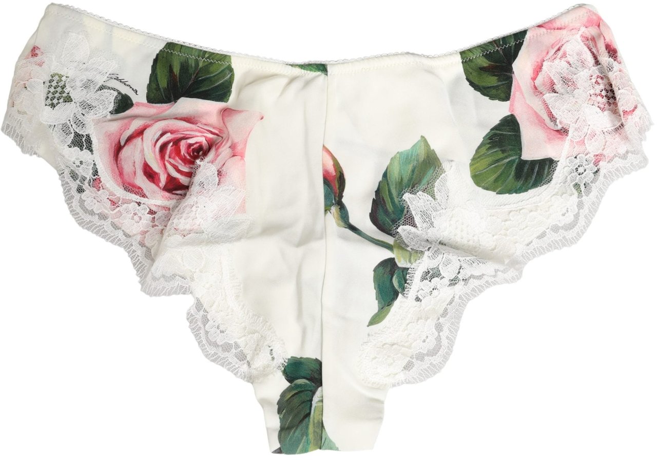 Dolce & Gabbana White Silk Floral Lace Trim Panty Brief Underwear Wit