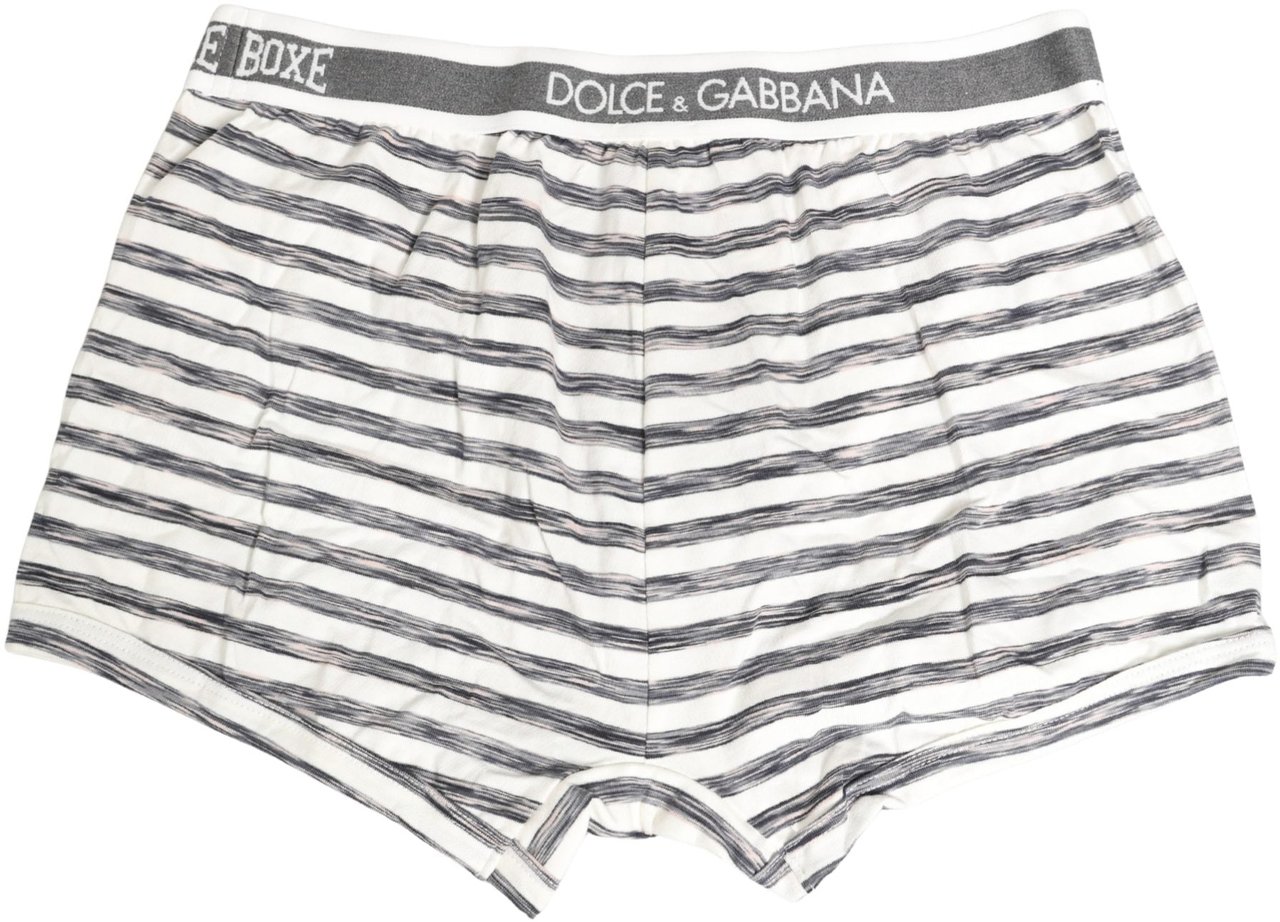 Dolce & Gabbana Gray White Stripes Men Regular Boxer Underwear Grijs