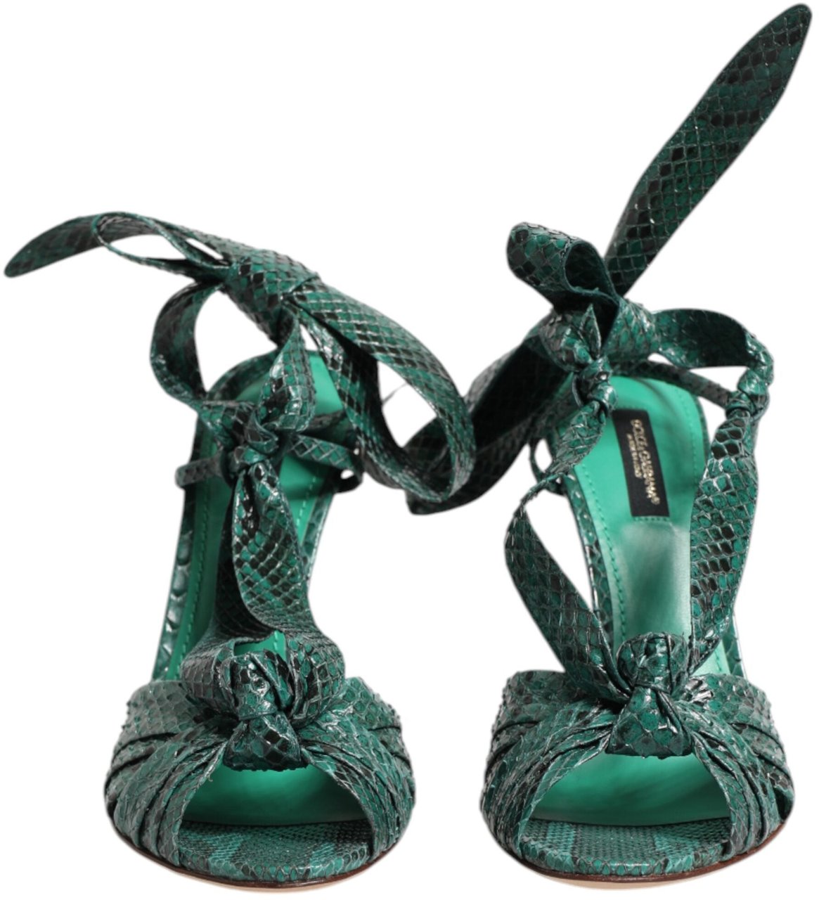 Dolce & Gabbana Green Python Leather Heels Sandals Shoes Groen