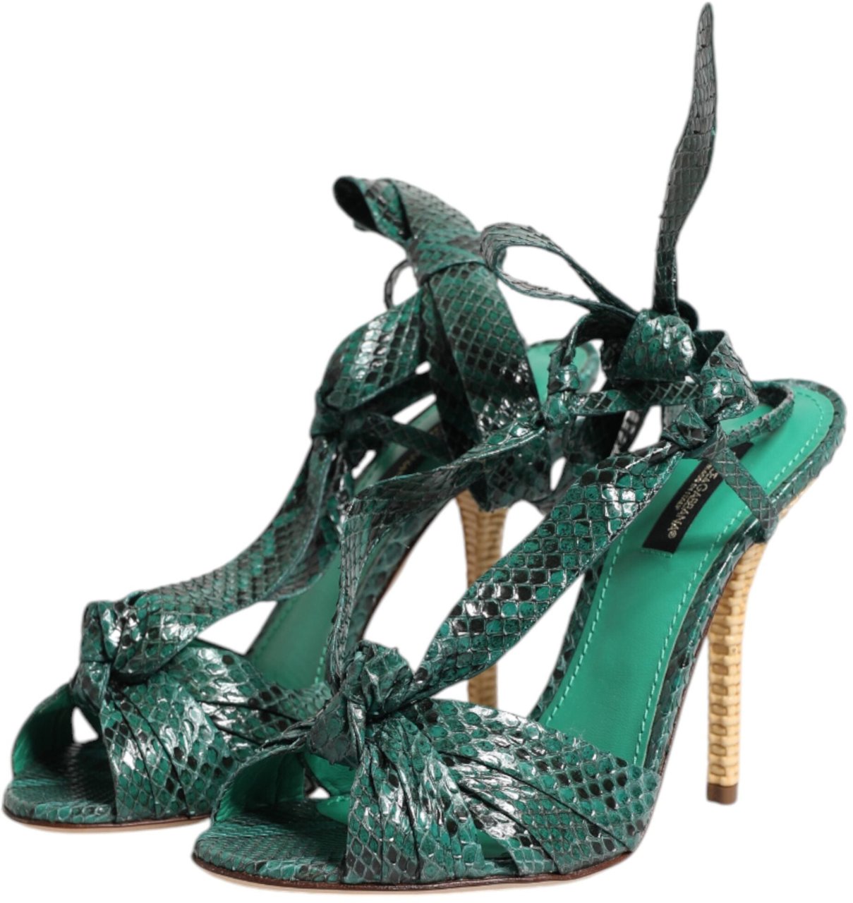 Dolce & Gabbana Green Python Leather Heels Sandals Shoes Groen