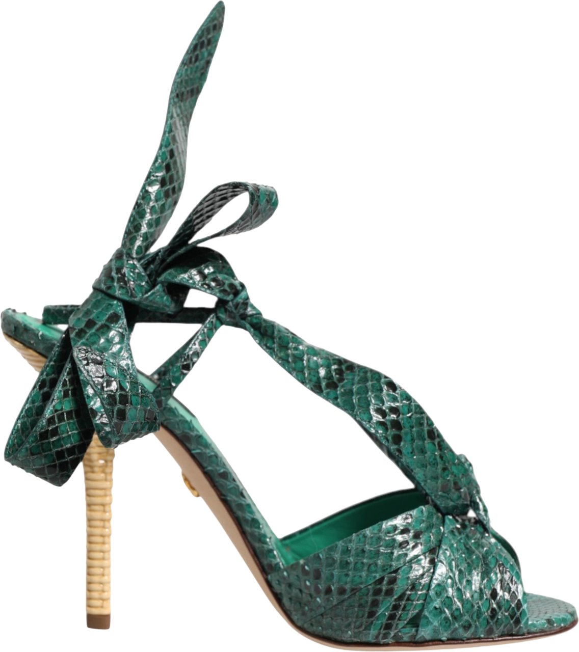Dolce & Gabbana Green Python Leather Heels Sandals Shoes Groen
