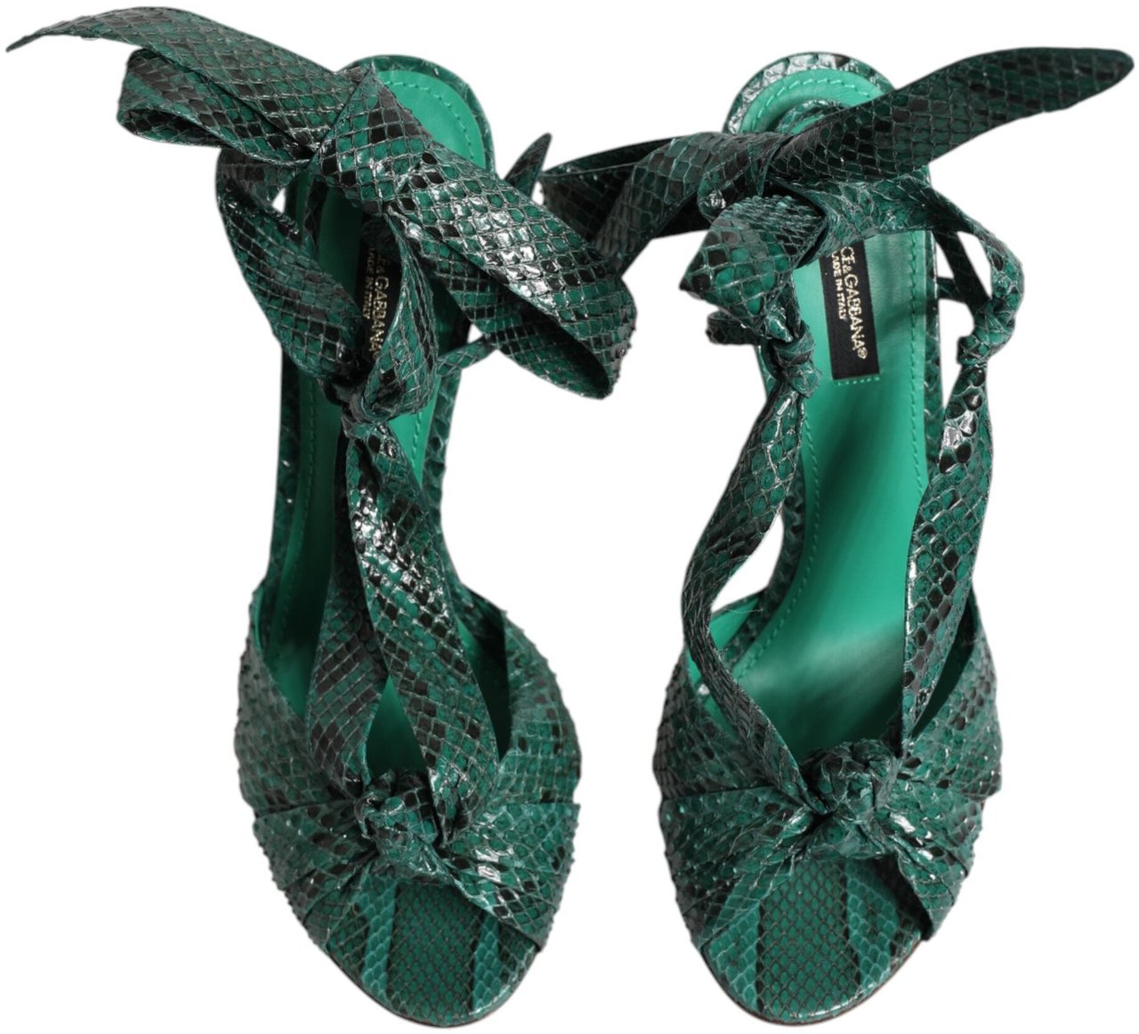 Dolce & Gabbana Green Python Leather Heels Sandals Shoes Groen