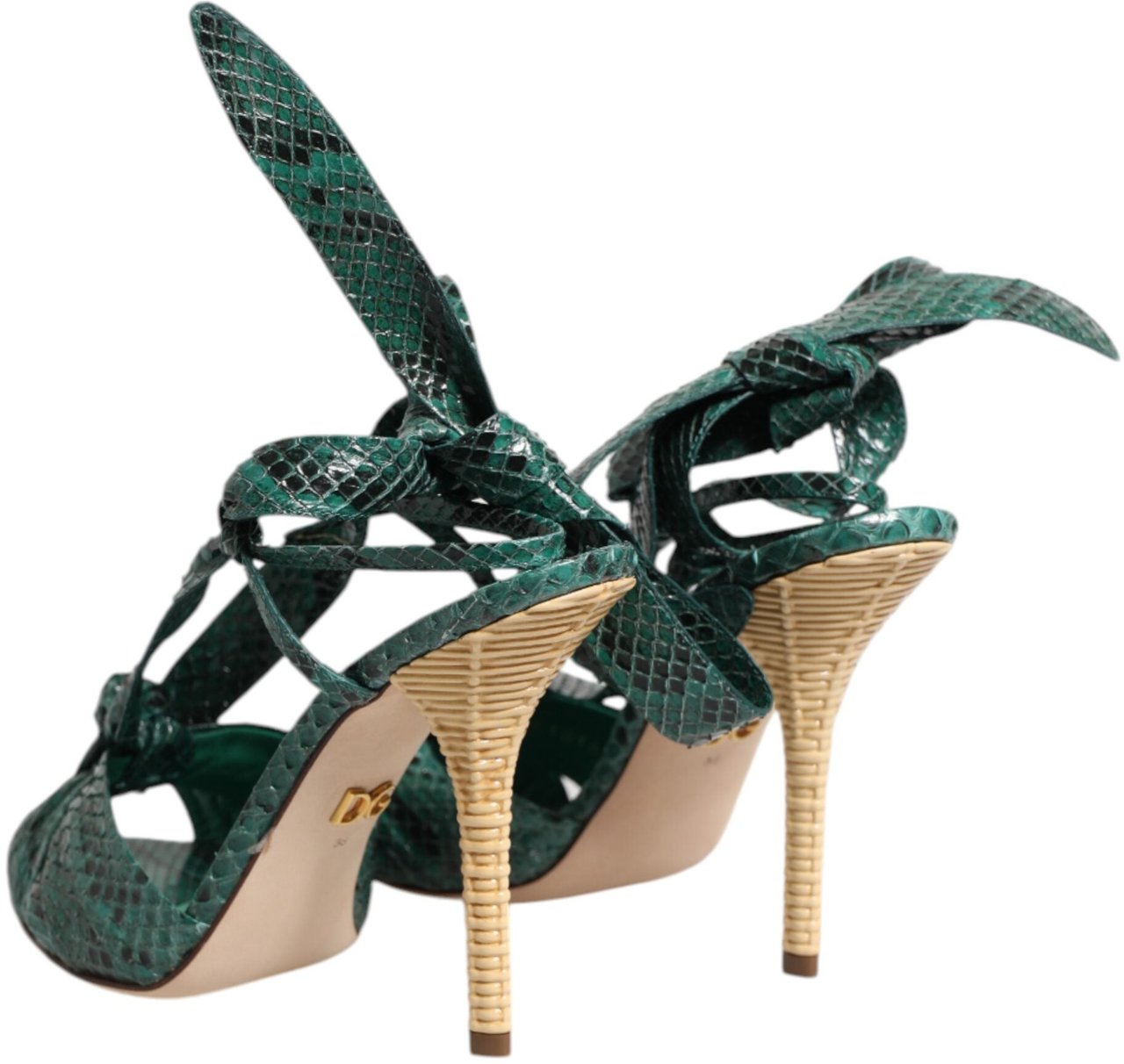 Dolce & Gabbana Green Python Leather Heels Sandals Shoes Groen
