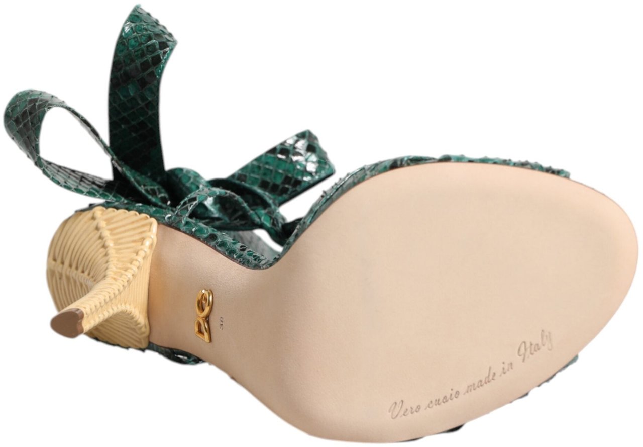 Dolce & Gabbana Green Python Leather Heels Sandals Shoes Groen