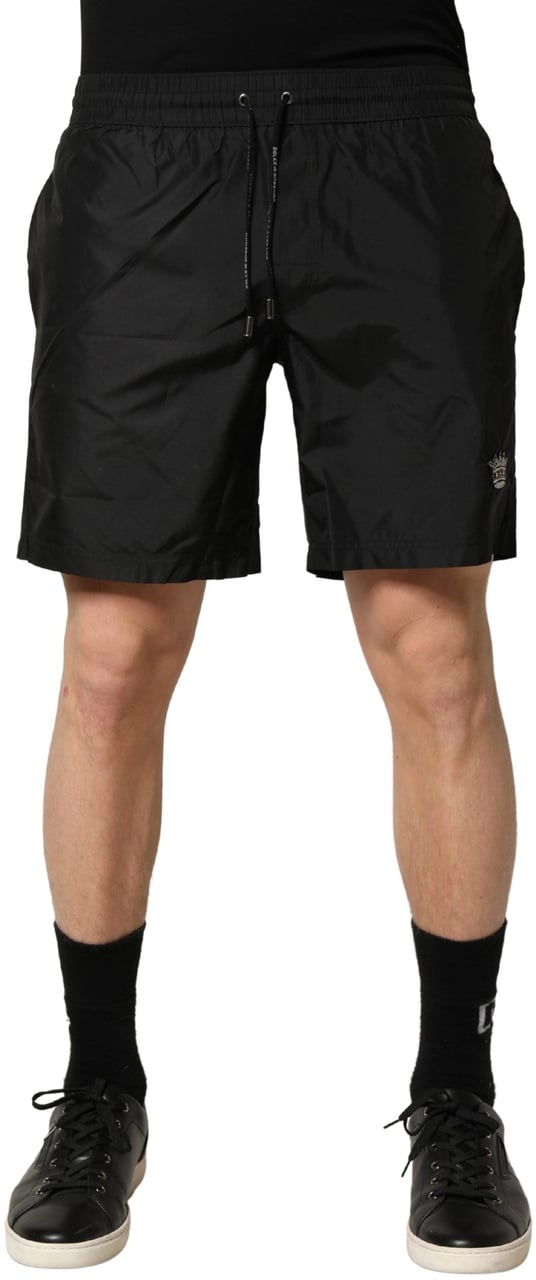Dolce & Gabbana Black Polyester Drawstring Men Shorts Swimwear Zwart