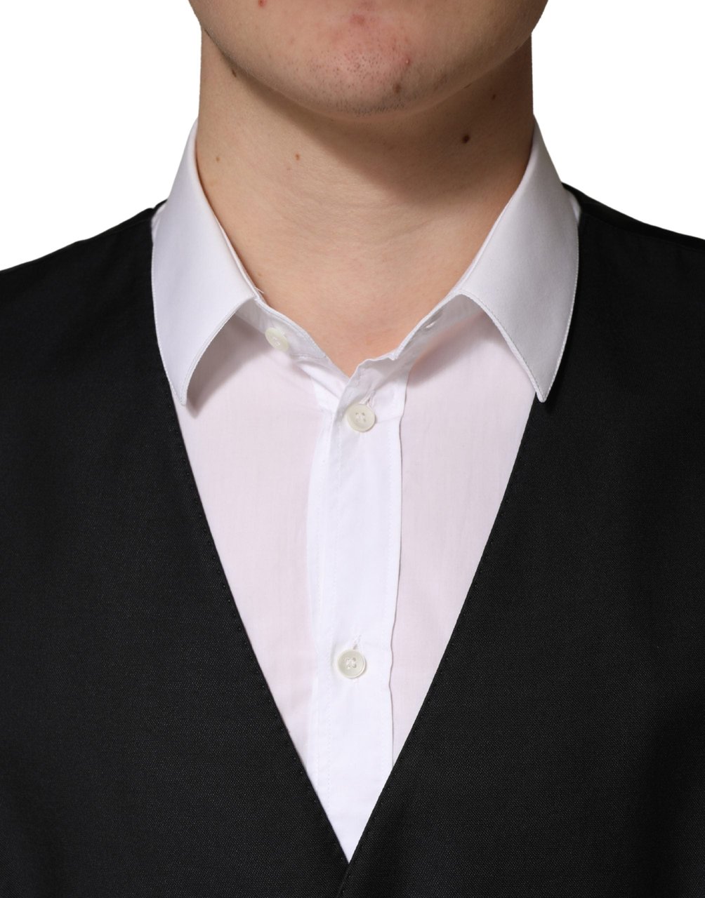 Dolce & Gabbana Black Wool Single Breasted Men Waistcoat Vest Zwart