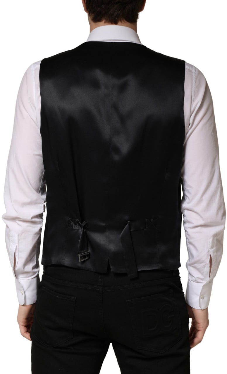 Dolce & Gabbana Black Wool Single Breasted Men Waistcoat Vest Zwart