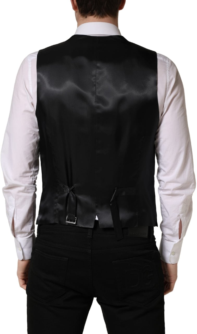Dolce & Gabbana Black Wool Single Breasted Waistcoat Vest Zwart