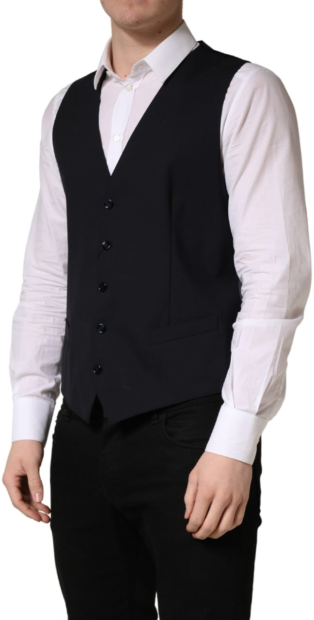 Dolce & Gabbana Black Wool Single Breasted Waistcoat Vest Zwart