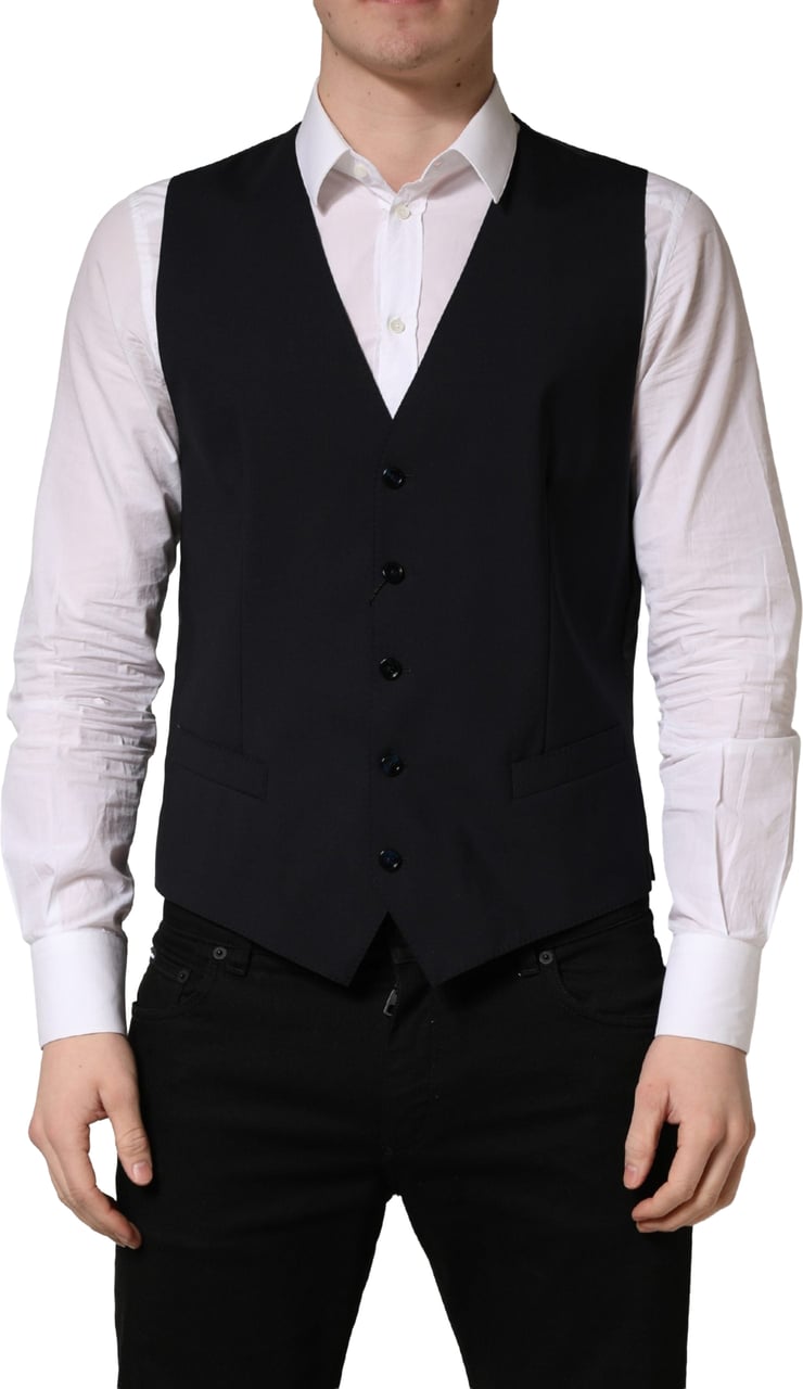 Dolce & Gabbana Black Wool Single Breasted Waistcoat Vest Zwart