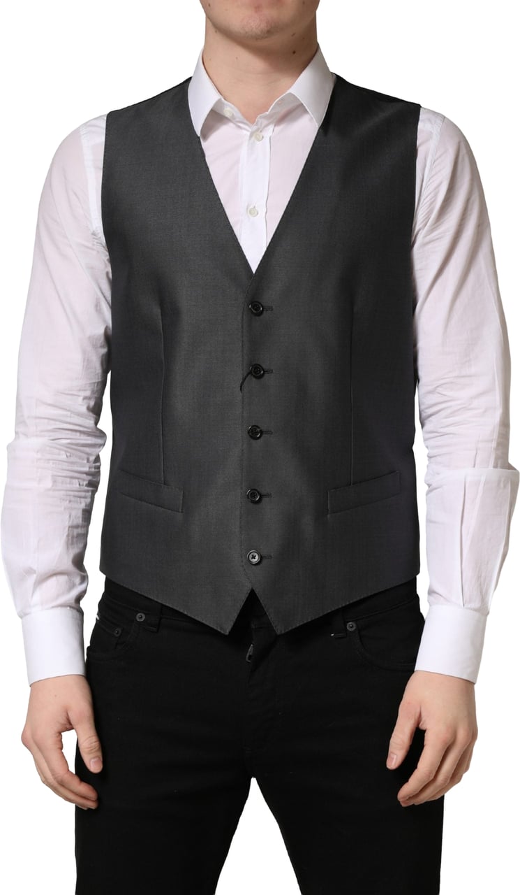 Dolce & Gabbana Dark Gray Single Breasted Men Waistcoat Vest Zwart