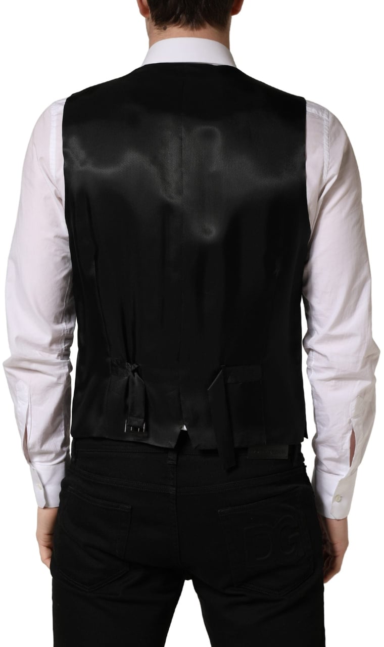 Dolce & Gabbana Dark Gray Single Breasted Men Waistcoat Vest Zwart