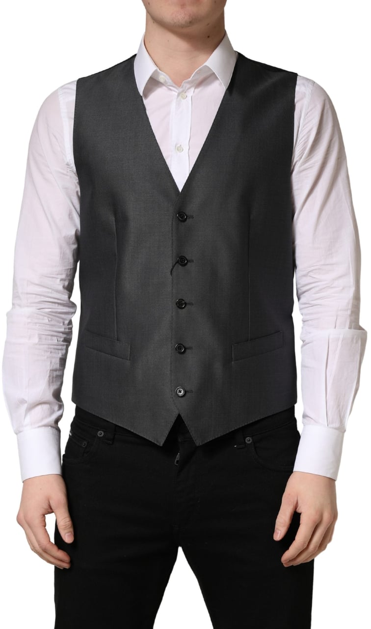 Dolce & Gabbana Dark Gray Single Breasted Men Waistcoat Vest Zwart