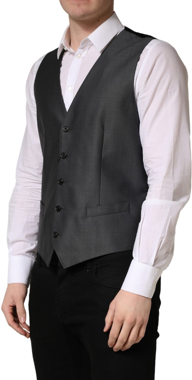 Dolce & Gabbana Dark Gray Single Breasted Men Waistcoat Vest Zwart