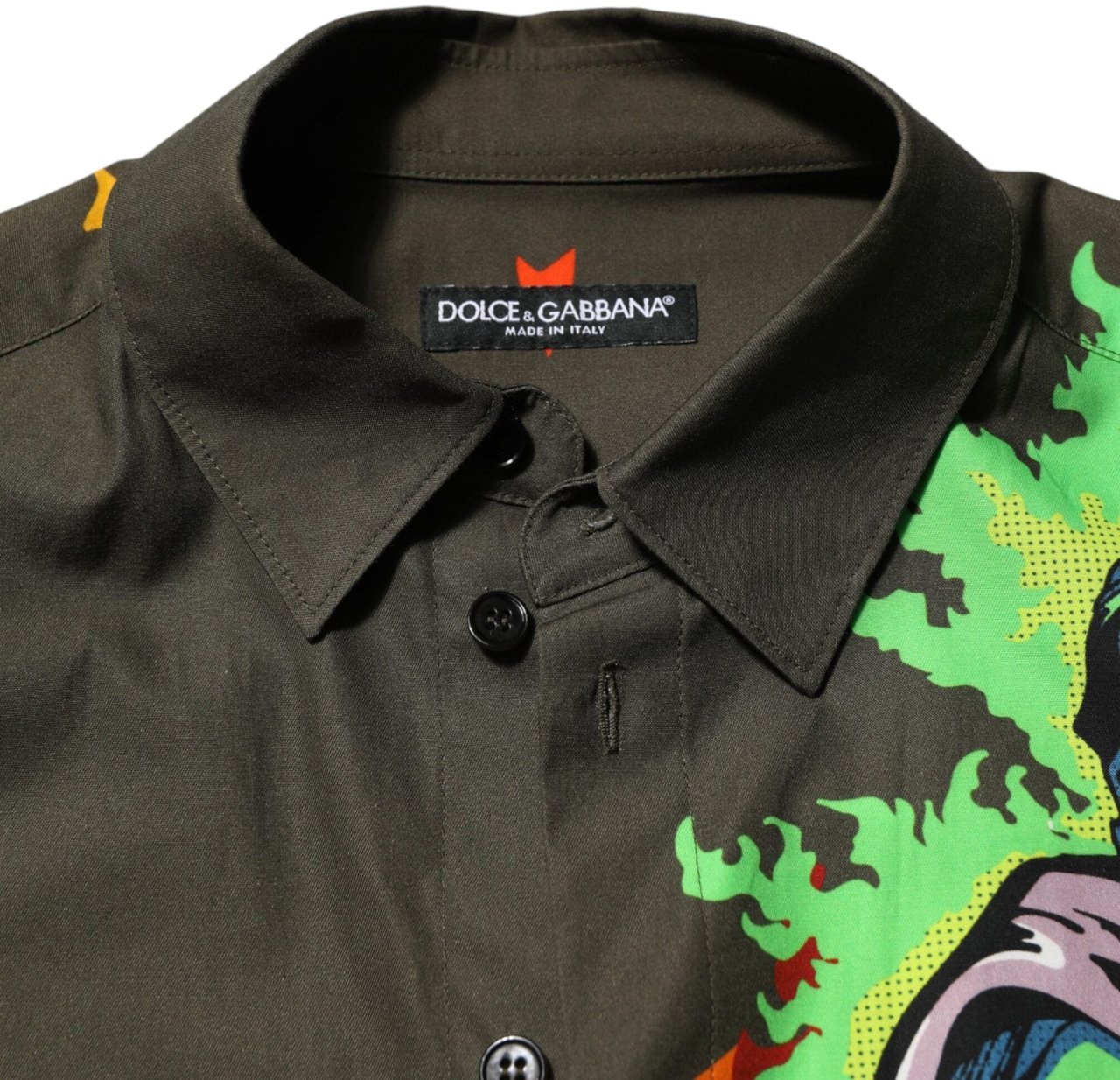 Dolce & Gabbana Green Superhero Print Button Down Shirt Bruin