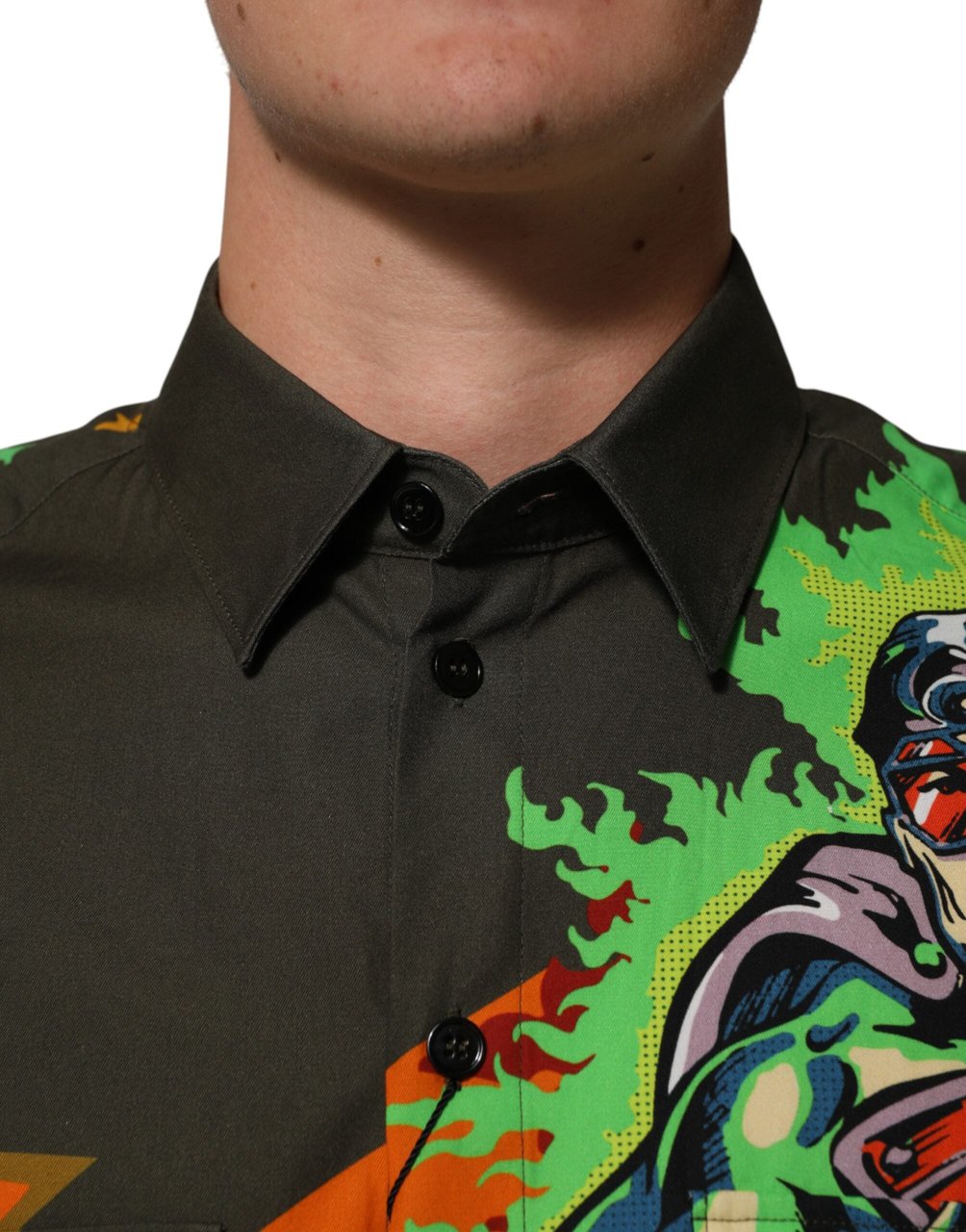 Dolce & Gabbana Green Superhero Print Button Down Shirt Bruin