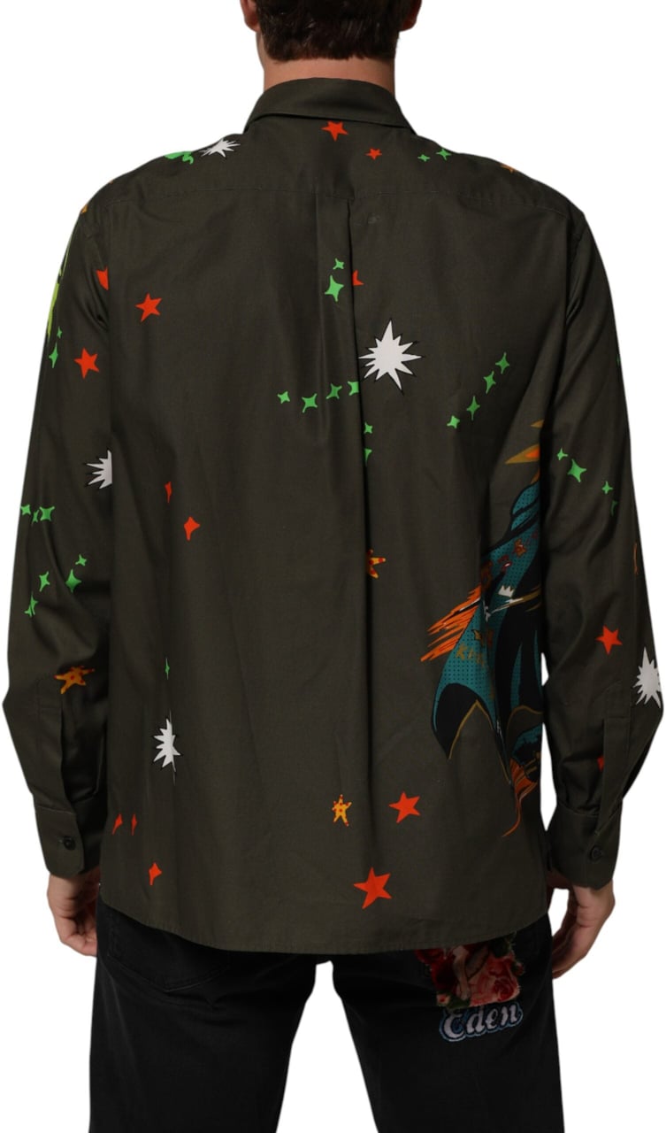 Dolce & Gabbana Green Superhero Print Button Down Shirt Bruin