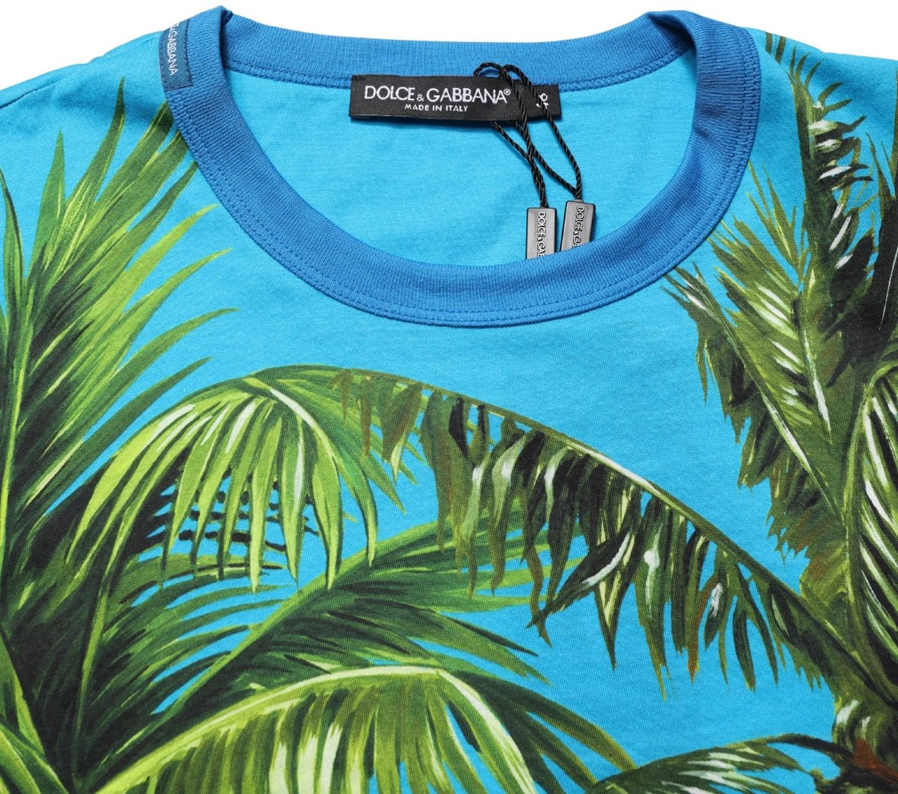 Dolce & Gabbana Blue Palm Tree Print Cotton CrewNeck T-shirt Blauw