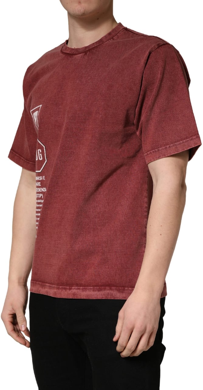 Dolce & Gabbana Maroon Print Round Neck Short Sleeve T-shirt Zwart