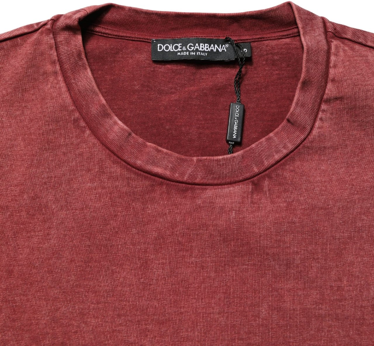 Dolce & Gabbana Maroon Print Round Neck Short Sleeve T-shirt Zwart