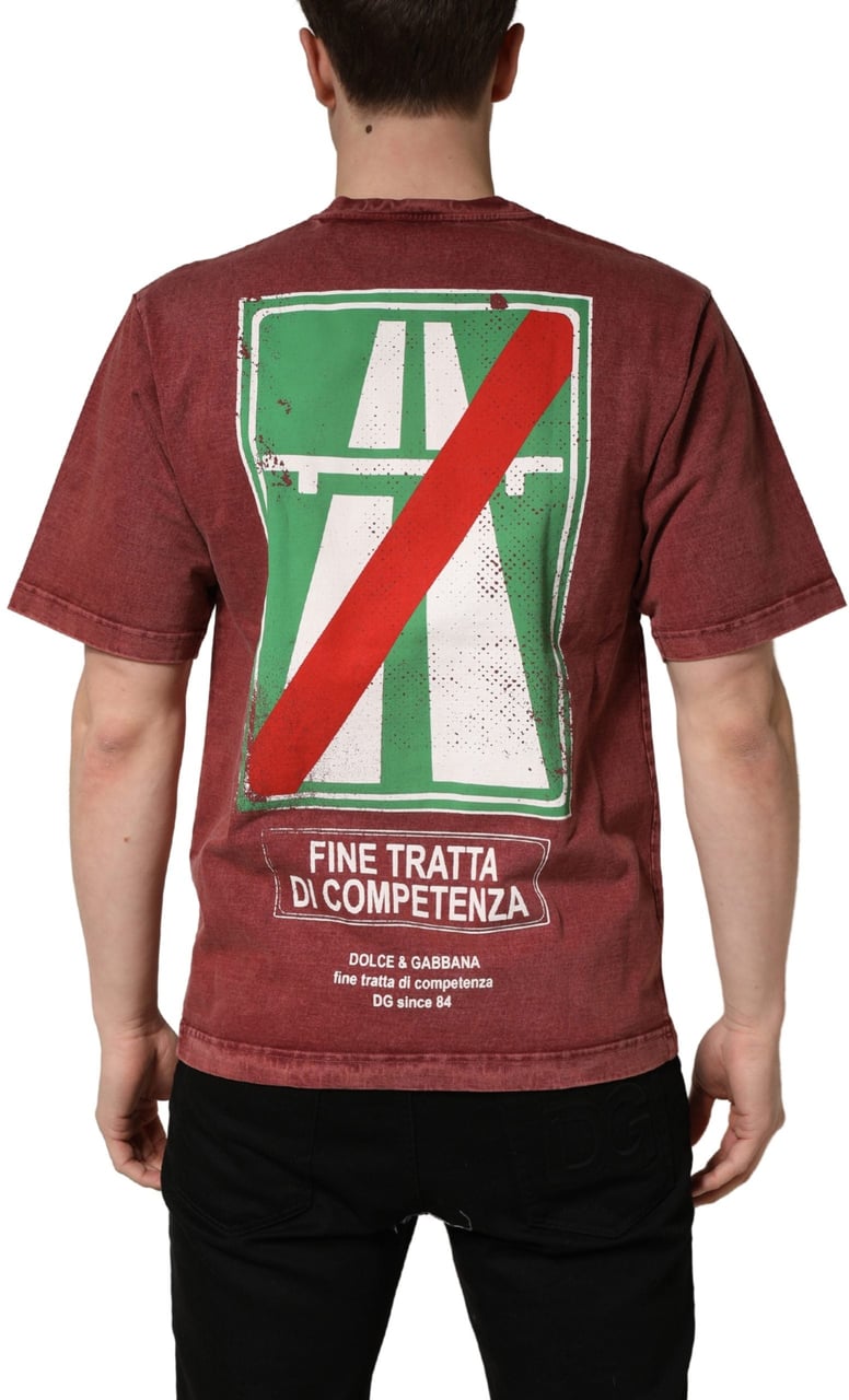 Dolce & Gabbana Maroon Print Round Neck Short Sleeve T-shirt Zwart