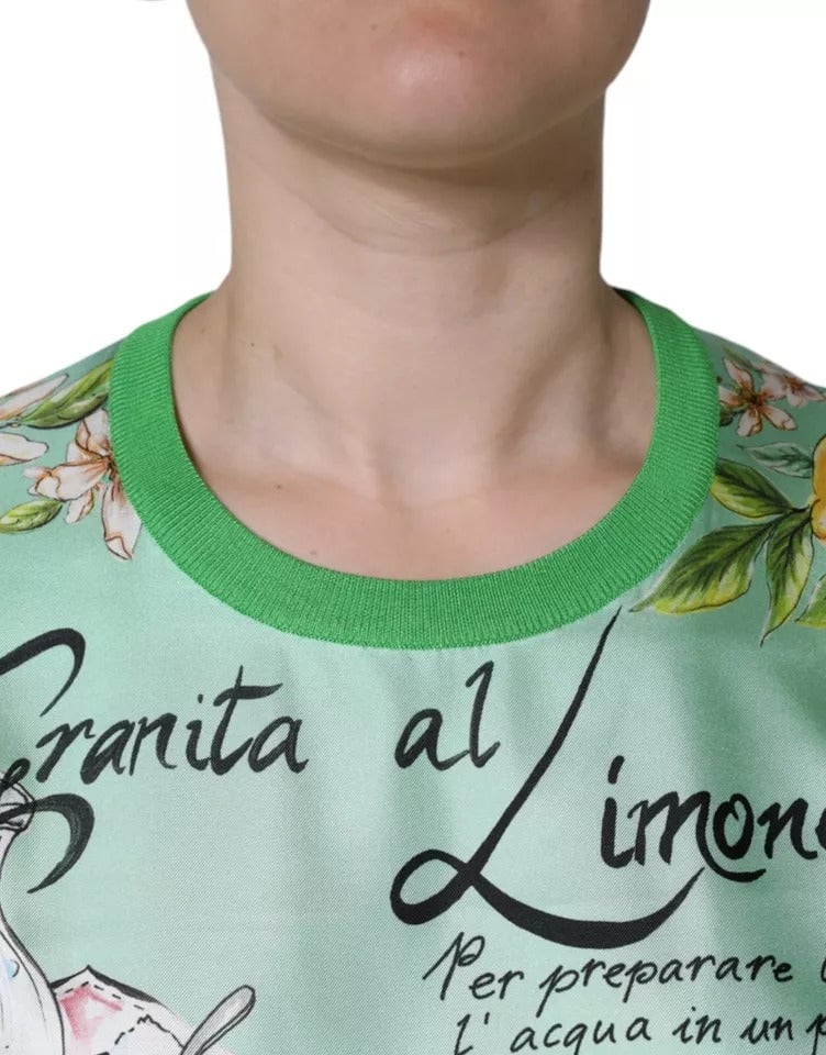 Dolce & Gabbana Green Silk Granita Al Limone Long Sleeves Sweater Groen