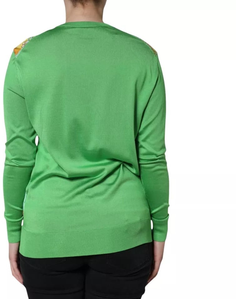 Dolce & Gabbana Green Silk Granita Al Limone Long Sleeves Sweater Groen