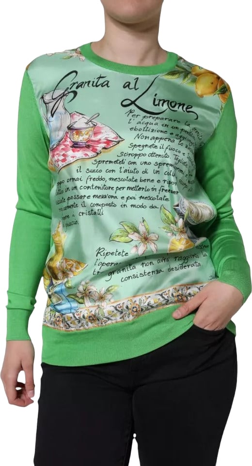 Dolce & Gabbana Green Silk Granita Al Limone Long Sleeves Sweater Groen