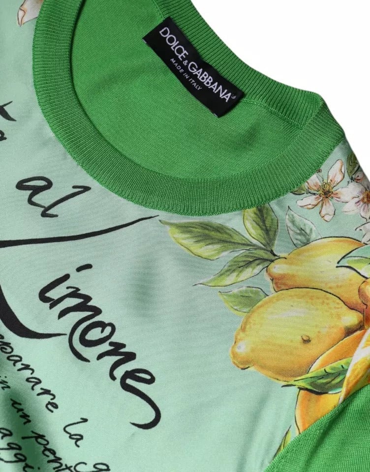 Dolce & Gabbana Green Silk Granita Al Limone Long Sleeves Sweater Groen