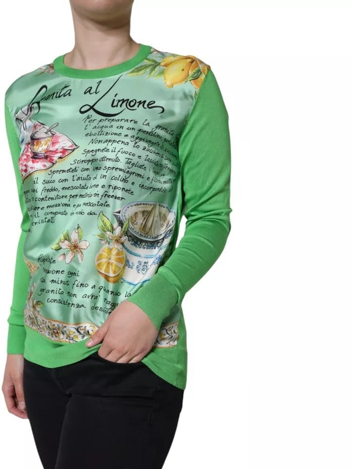 Dolce & Gabbana Green Silk Granita Al Limone Long Sleeves Sweater Groen