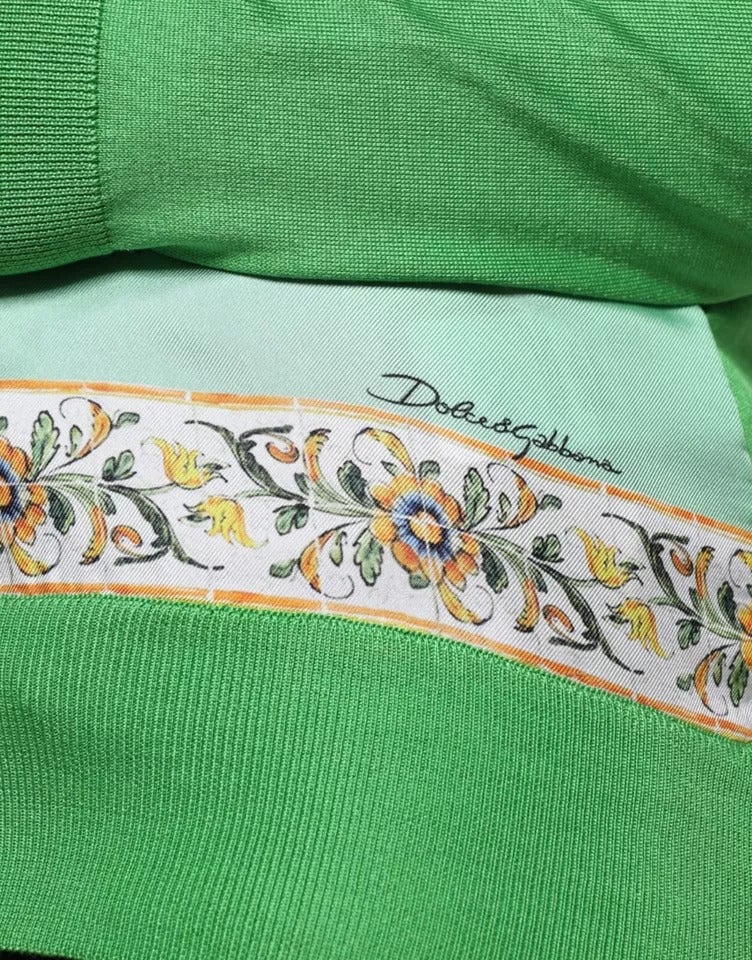 Dolce & Gabbana Green Silk Granita Al Limone Long Sleeves Sweater Groen
